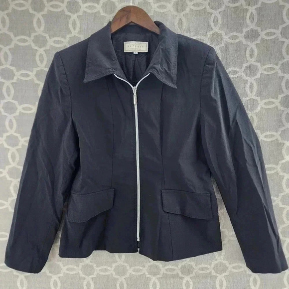 Express Made In France Stretched Black Full Zip Women's Blazer L - Picture 1 of 10